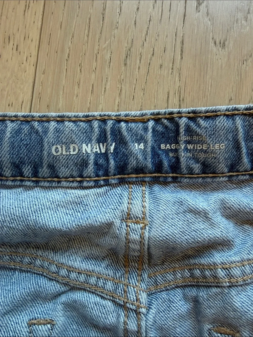 Old Navy Light Blue Baggy Wide Leg Distressed Jeans Girls 14